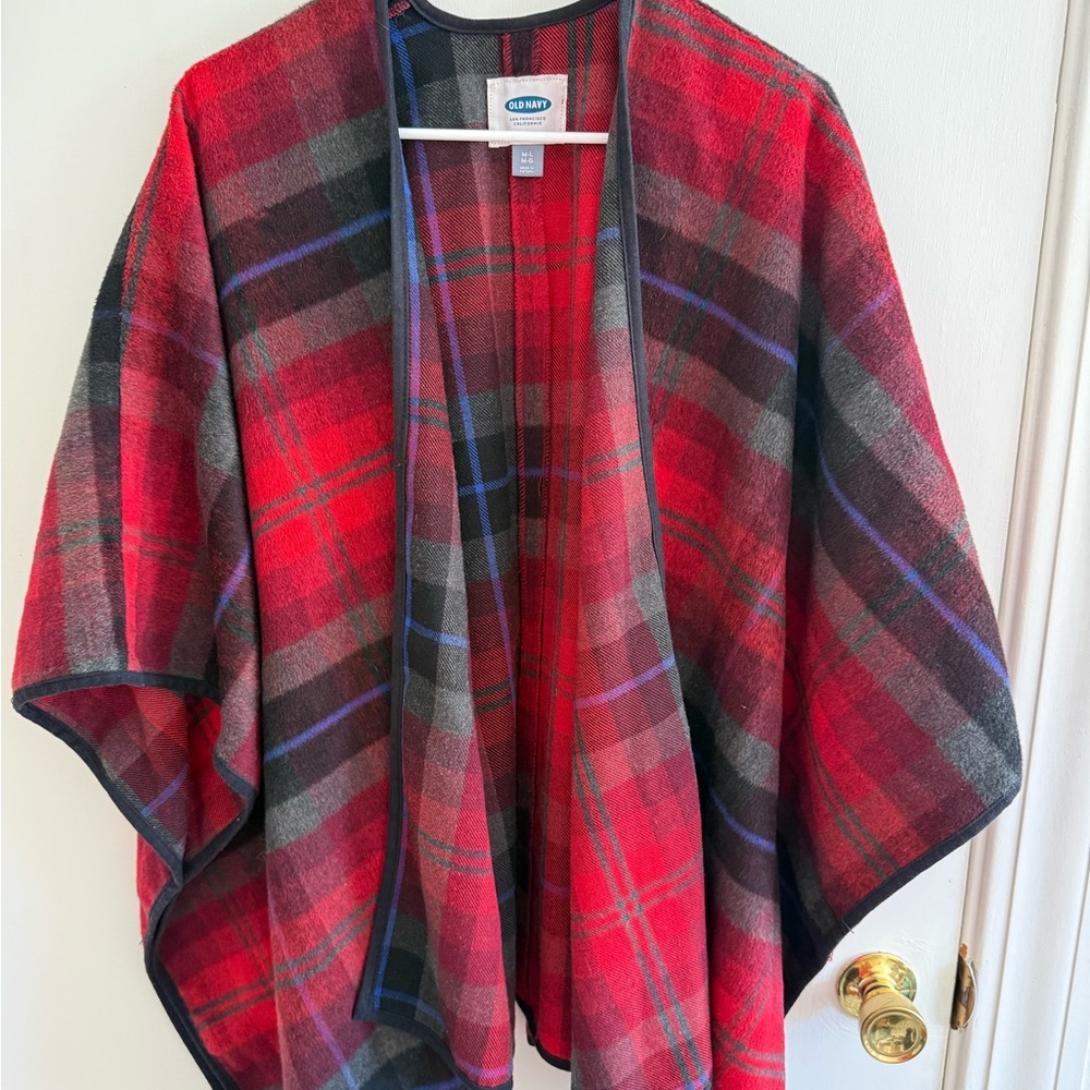 Old Navy Red and Black Plaid Open-Front Wrap